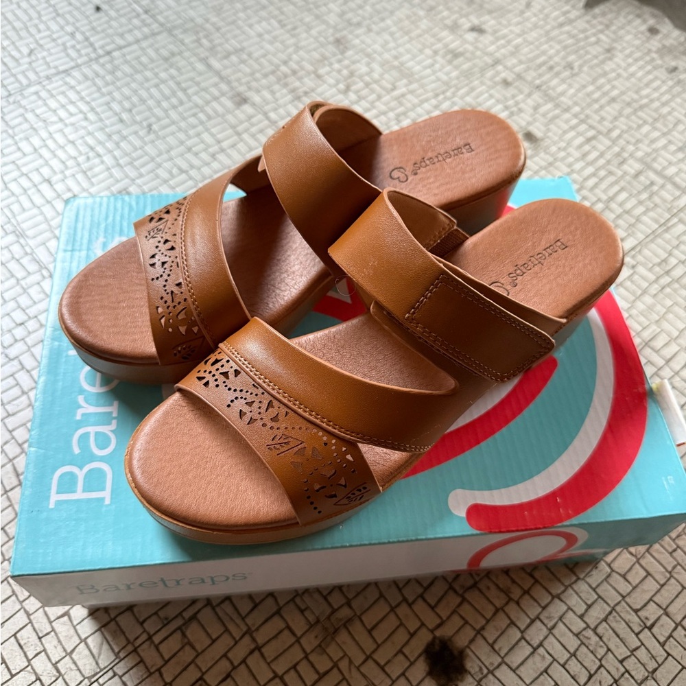 BareTraps Tan Slide Sandals